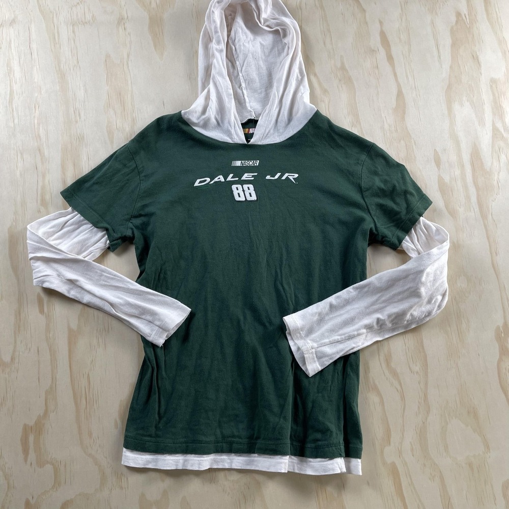 Y2K Dale Earnhardt Jr 88 Shirt Womens Large Green NASCAR Auto Racing Hooded Tee